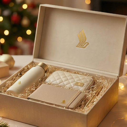 Premium branded corporate gift set in luxury rigid box — corporate gifting trends 2026