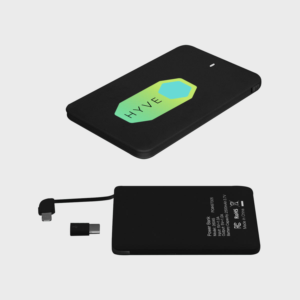 Slim 2500mAh 3-in-1 power bank for custom corporate tech gifts