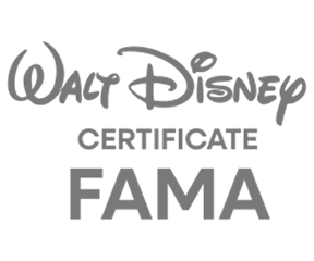 Walt Disney Certificate Fama graphic with gray text on a white background.